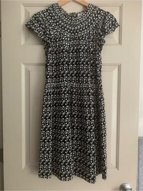Loft Eyelet Smocked Yoke Mini Dress Black White Embroidered